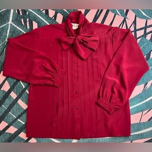 S🅾️LD. Vintage Jane Neal For Tanner Sport Tuxedo Pleat Bow Tie Button Up Blouse